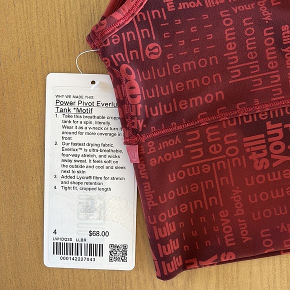 Lululemon Power Pivot Everlux Tank Top Motif Ombre Red Multi Size 4 - Picture 3 of 5